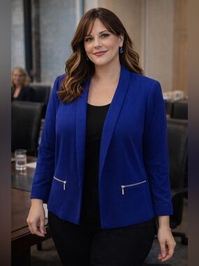 💙 Blue blazer by Alfani, with zippered pockets.  Comfortable cotton & spandex.